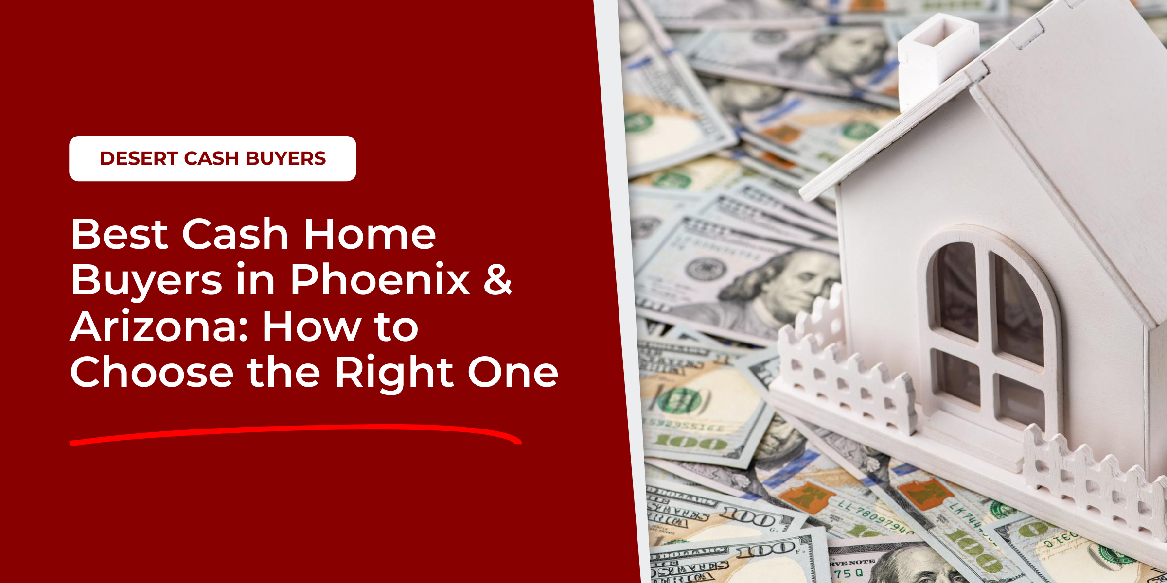 White house model on cash background illustrating cash home buyers Phoenix Arizona and fast home sale options.