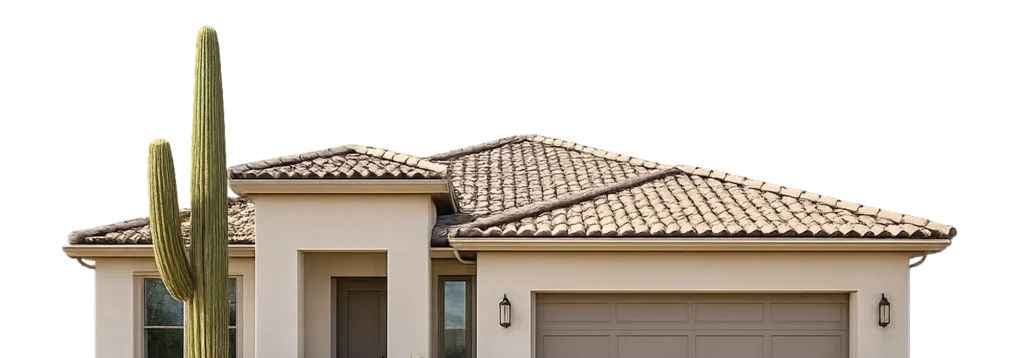 Desert home exterior with a cacti and tiled roof, representing quick cash home sales in Arizona by Desert Cash Buyers.