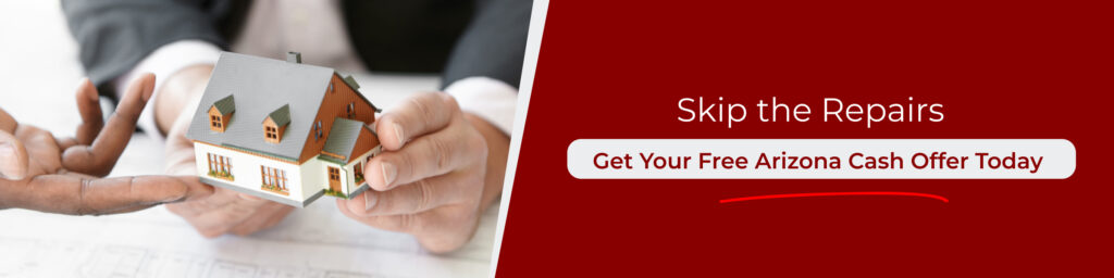 We buy houses Arizona fast message showing homeowner receiving cash offer without repairs with simple home sale process and fast closing options