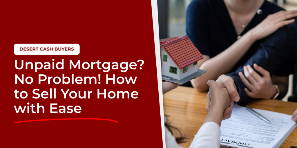 Can I sell a house that is not paid off graphic showing handshake over home model and contract during home sale discussion