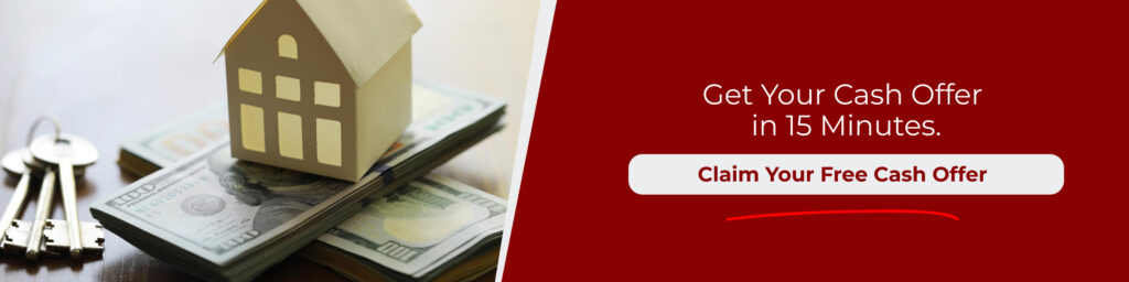 House model on cash stack with keys showing Sell House Fast Tempe AZ option with fast 15 minute cash offer process