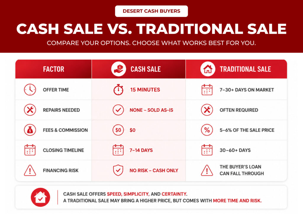 Comparison chart showing benefits of Sell House Fast Chandler AZ cash sales versus traditional home listings.