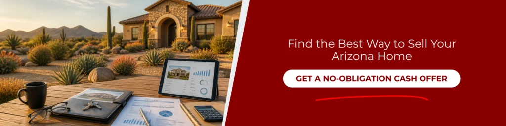 Arizona home sale workspace promoting cash buyers vs iBuyers Arizona with a no-obligation cash offer for sellers.