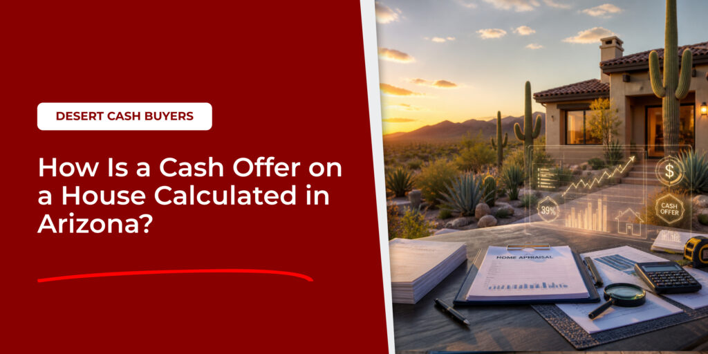Arizona home appraisal scene showing valuation tools and market data explaining how is a cash offer calculated for sellers.