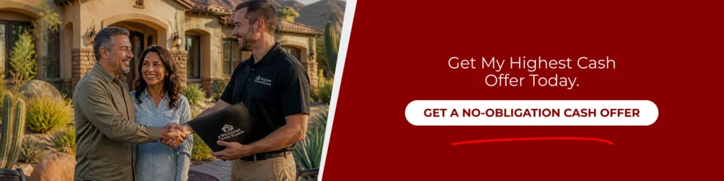 Homeowner shakes hands with a buyer after receiving the highest cash offer on house Arizona with a no-obligation offer.