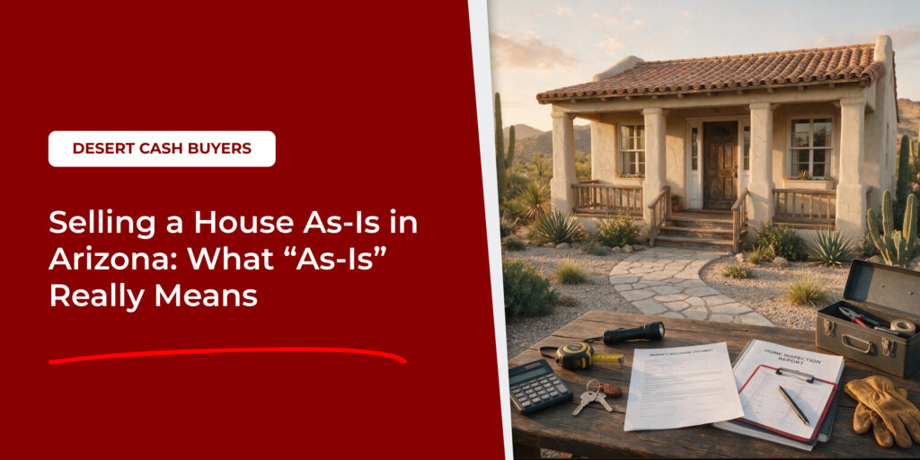 Desert home with disclosure paperwork illustrating how to sell house as-is Arizona with required documents and keys.