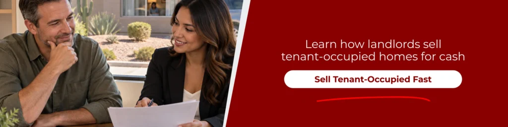 Landlord discussing agreement terms with an agent to sell rental property with tenants Arizona fast for cash.