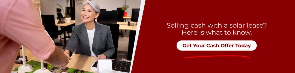 Real estate agent shaking hands with home seller discussing how to sell house with leased solar panels Arizona.